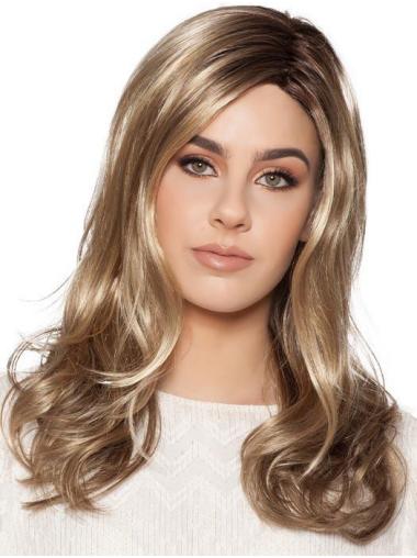 Lang 18" Blond Synthetische Golvend Lace Front Pruiken