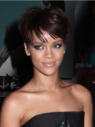 Kastanjebruin Kort Teder Rihanna Pruik