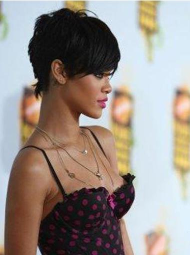 Zwart Kort Stralend Rihanna Pruik